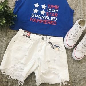 White Distressed Denim Shorts